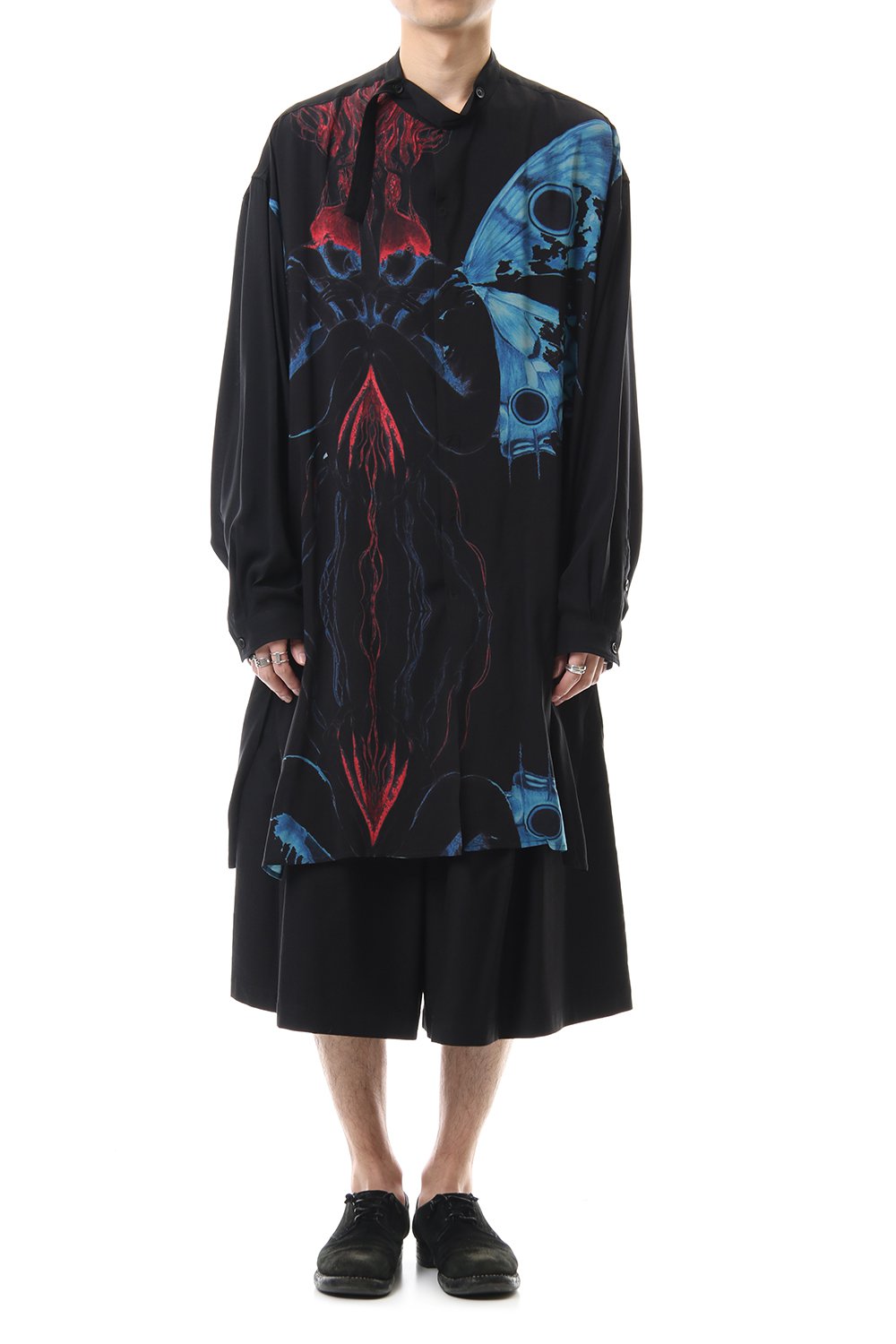 Deformation stand collar Print blouse