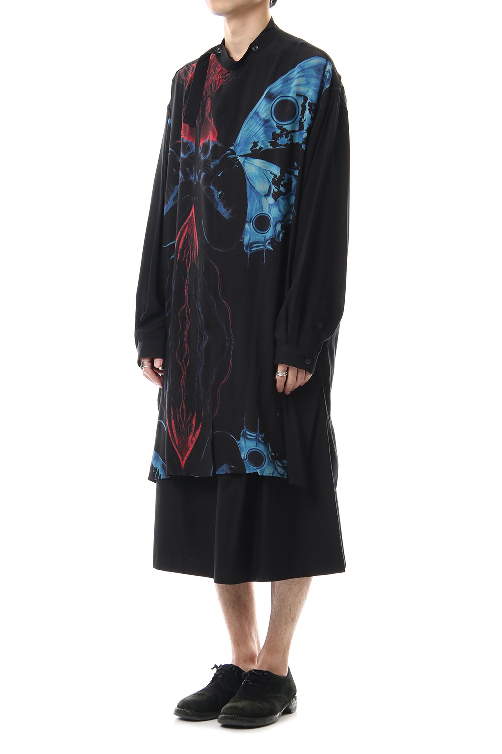 Deformation stand collar Print blouse