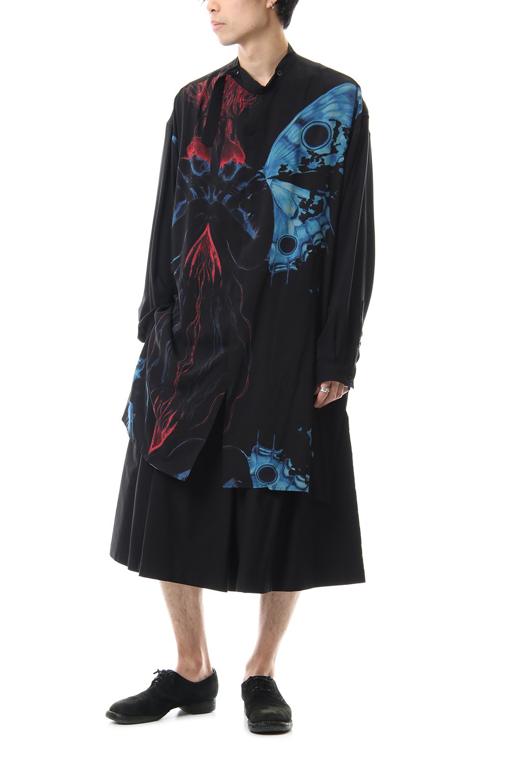 Deformation stand collar Print blouse