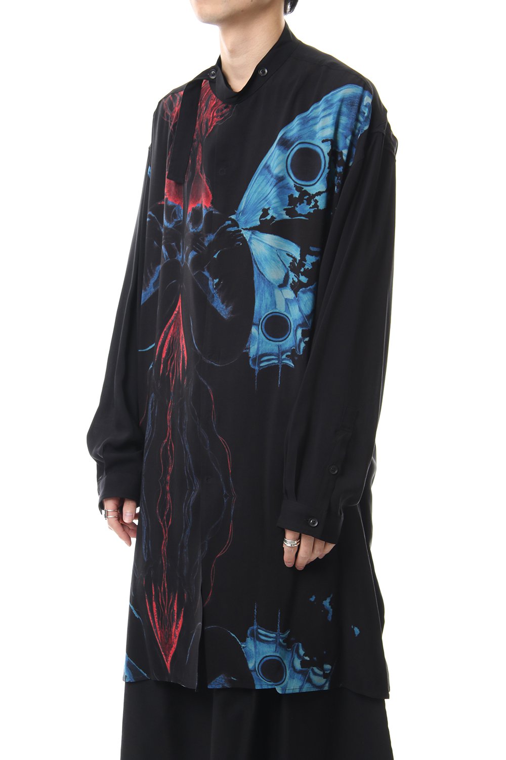 Deformation stand collar Print blouse