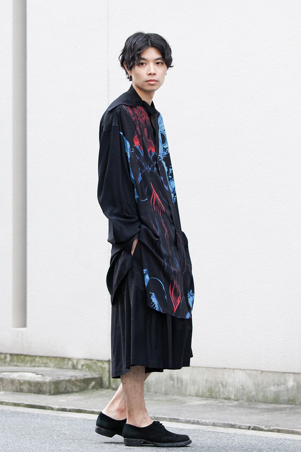 Deformation stand collar Print blouse