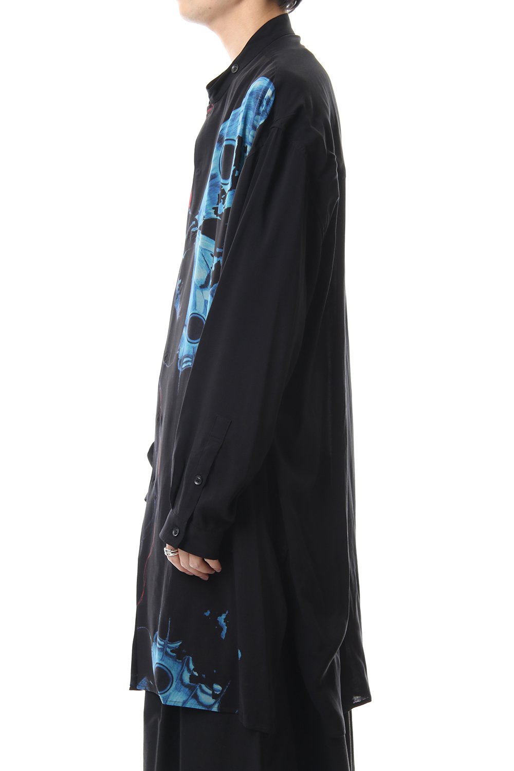 Deformation stand collar Print blouse