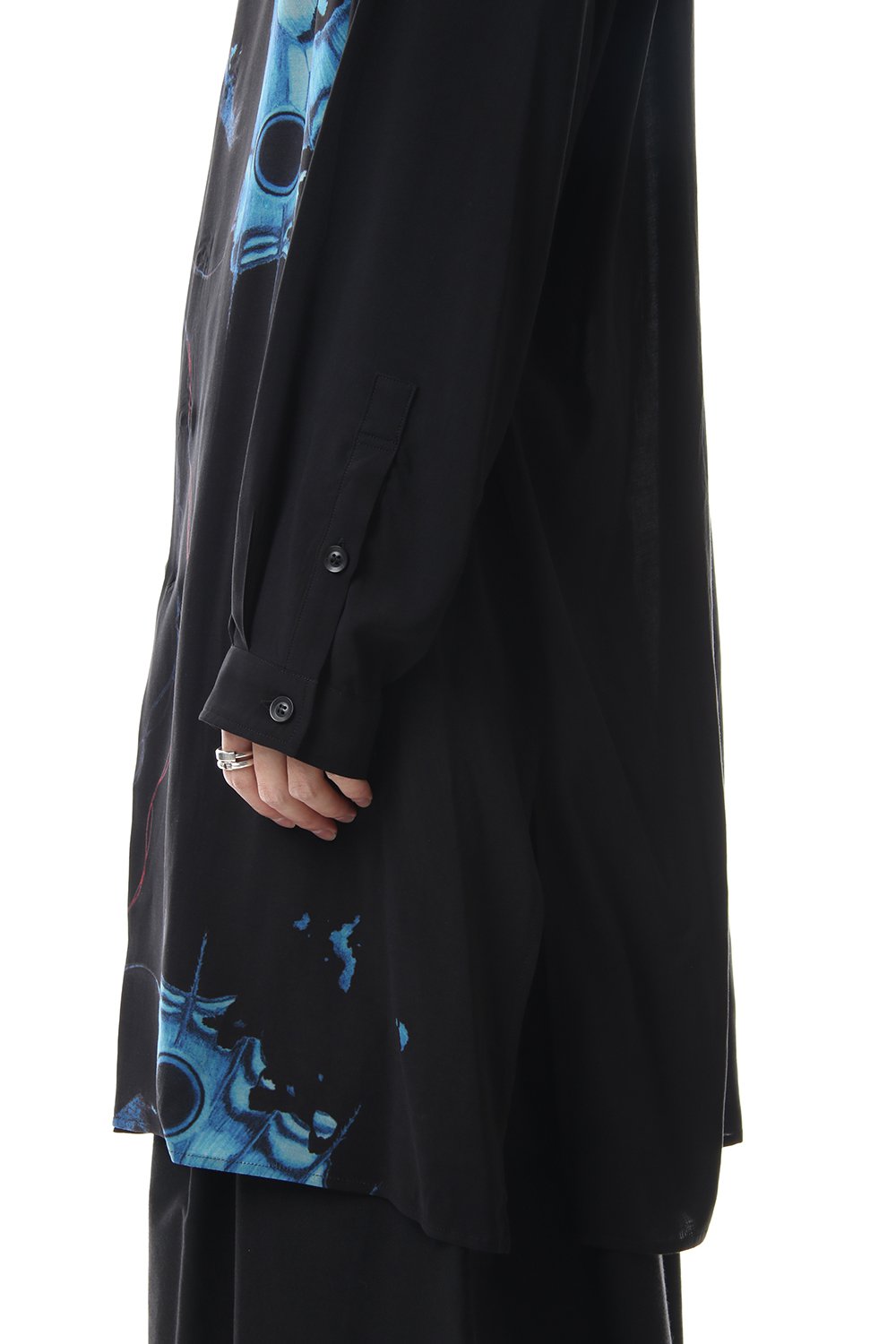 Deformation stand collar Print blouse