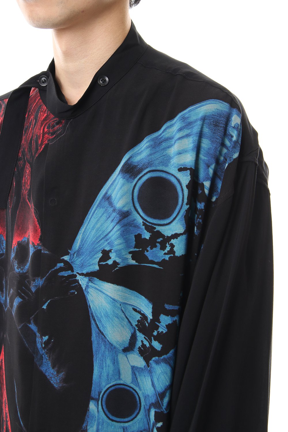 Deformation stand collar Print blouse