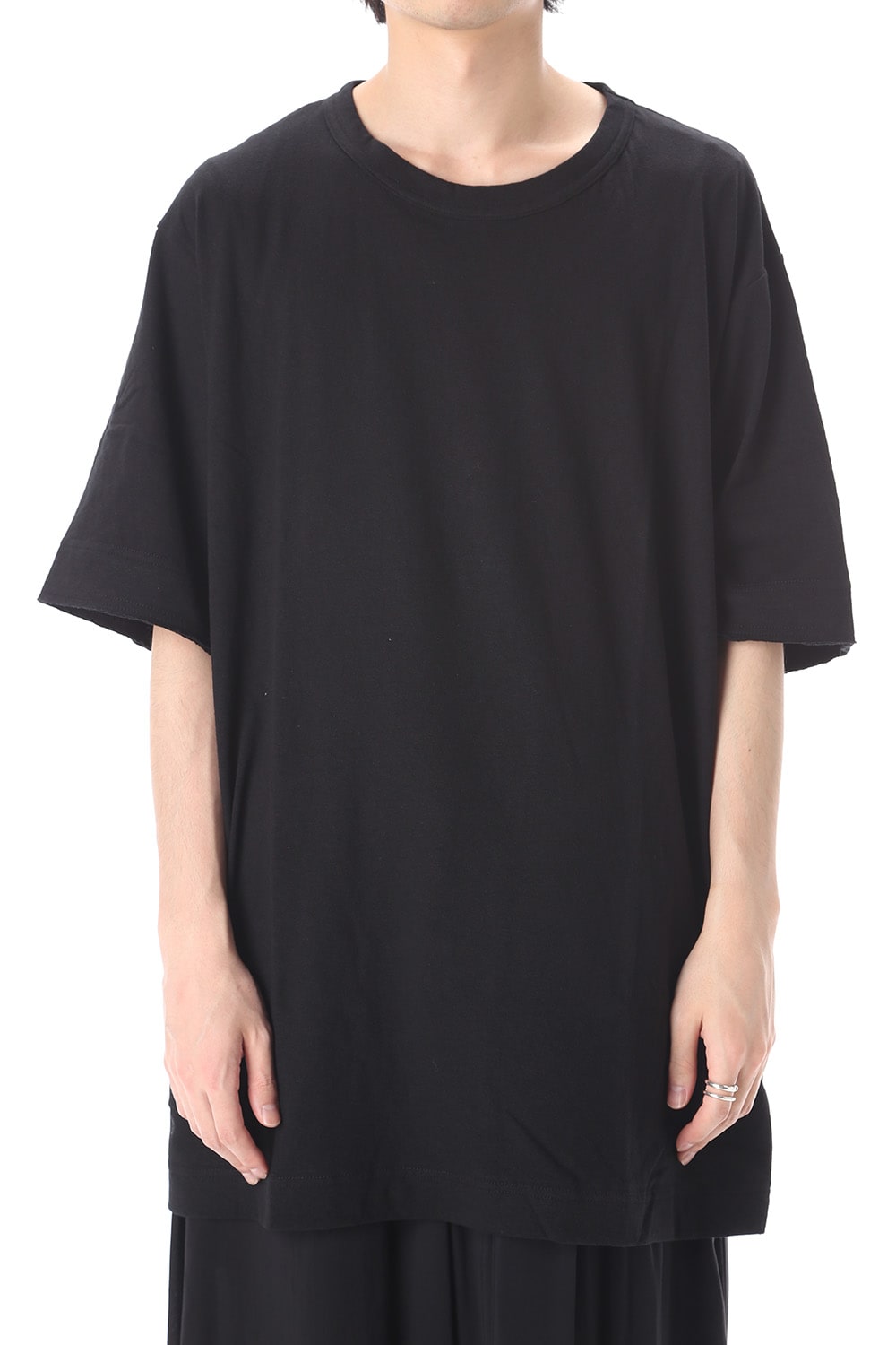 Old cotton Top stitch Cut off Round neck Short sleeve T-shirt Black