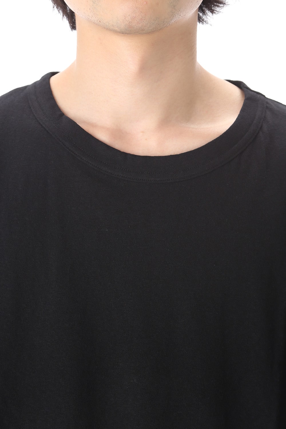 Old cotton Top stitch Cut off Round neck Short sleeve T-shirt Black