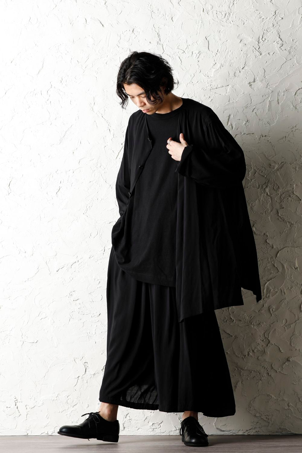 Old cotton Top stitch Cut off Round neck Short sleeve T-shirt Black