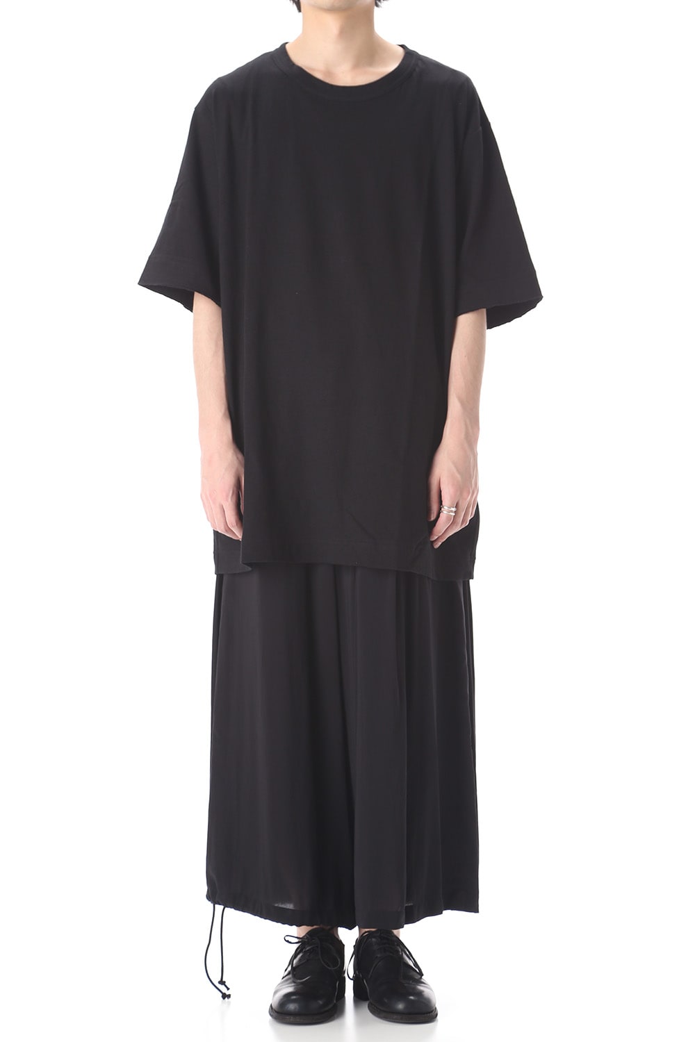 Old cotton Top stitch Cut off Round neck Short sleeve T-shirt Black