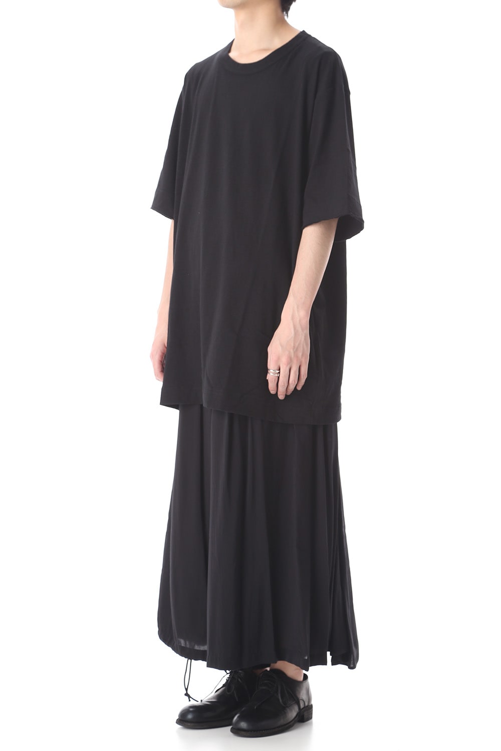 Old cotton Top stitch Cut off Round neck Short sleeve T-shirt Black