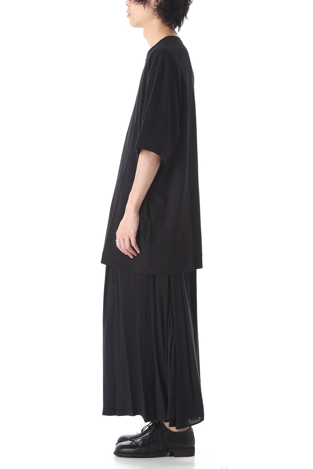 Old cotton Top stitch Cut off Round neck Short sleeve T-shirt Black