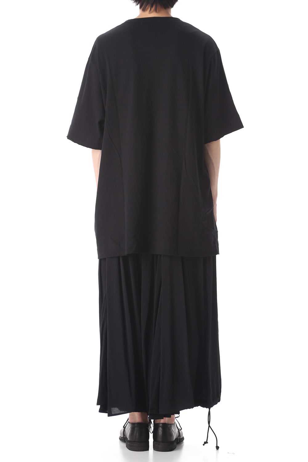 Old cotton Top stitch Cut off Round neck Short sleeve T-shirt Black