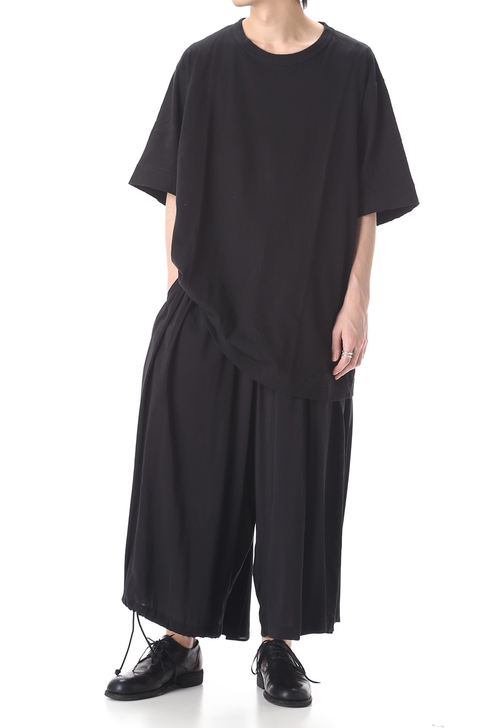 Old cotton Top stitch Cut off Round neck Short sleeve T-shirt Black