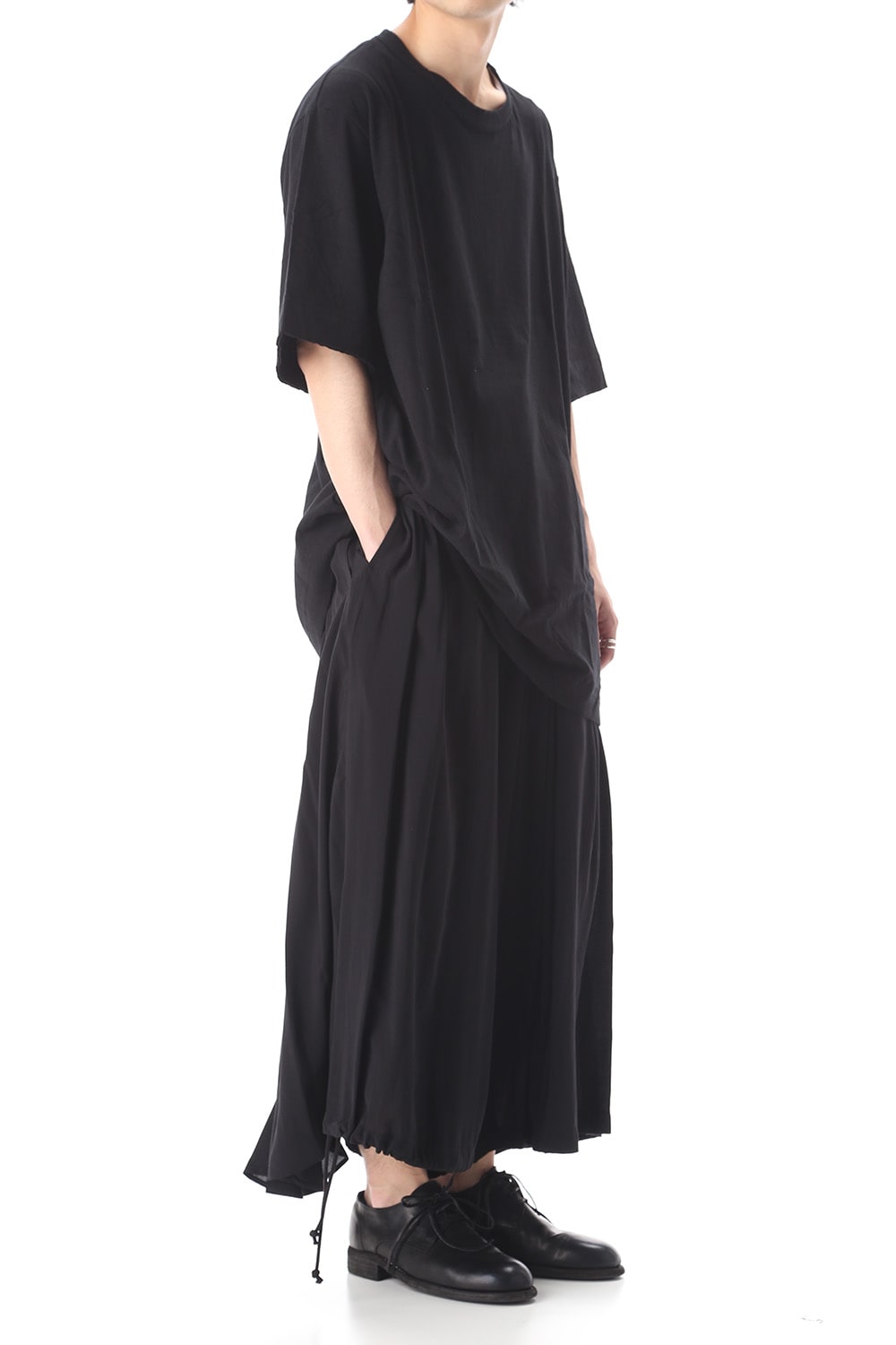 Old cotton Top stitch Cut off Round neck Short sleeve T-shirt Black