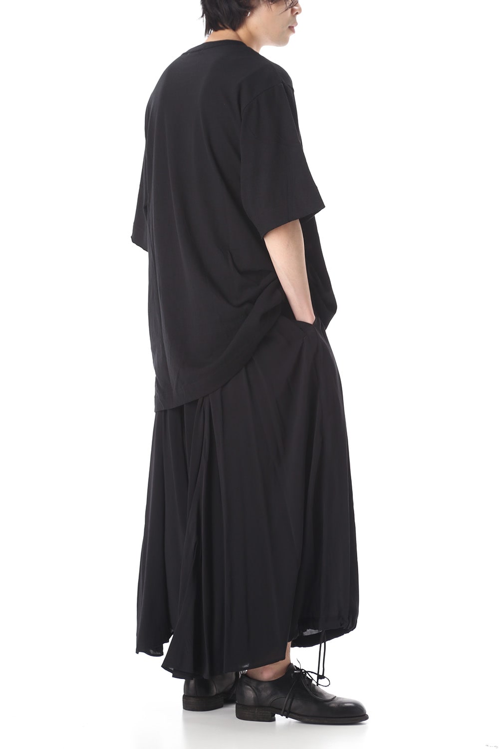 Old cotton Top stitch Cut off Round neck Short sleeve T-shirt Black