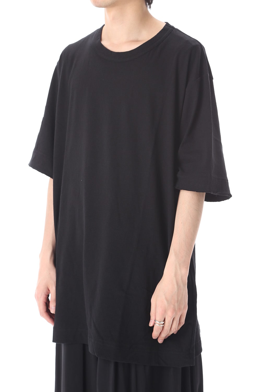 Old cotton Top stitch Cut off Round neck Short sleeve T-shirt Black