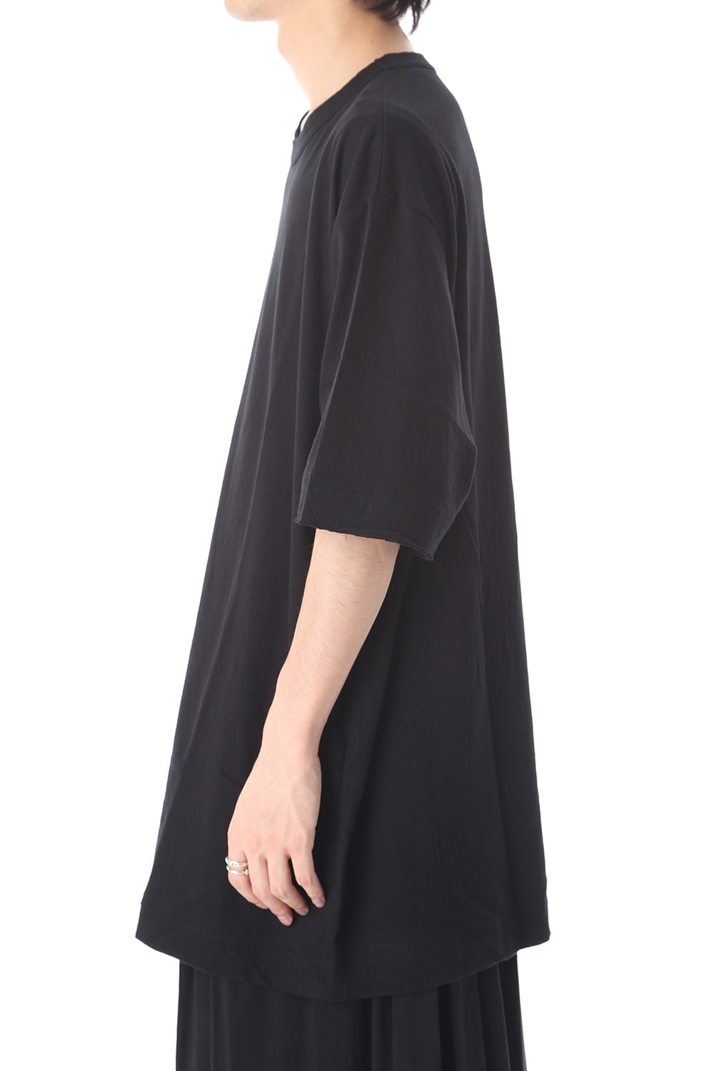 Old cotton Top stitch Cut off Round neck Short sleeve T-shirt Black