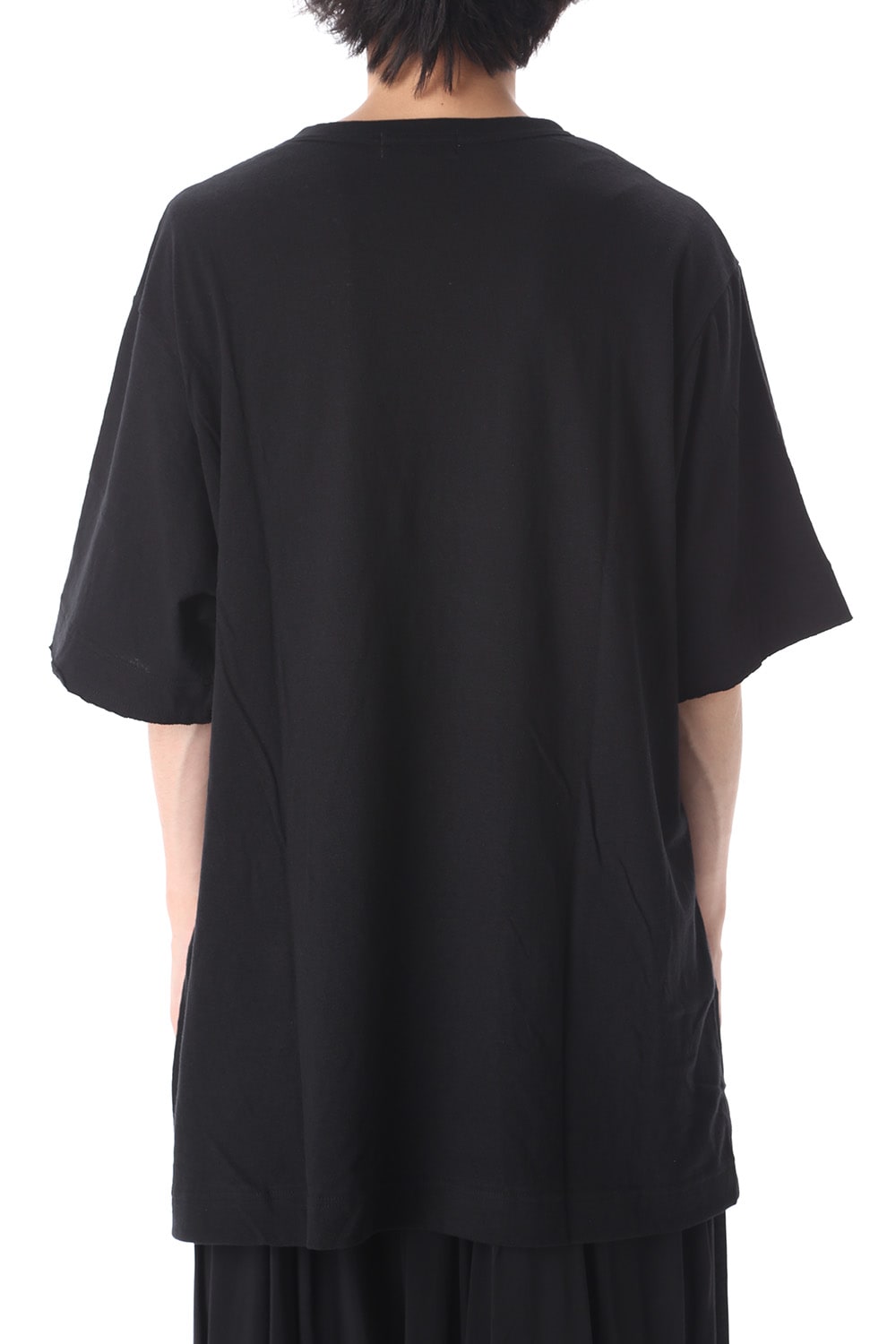 Old cotton Top stitch Cut off Round neck Short sleeve T-shirt Black