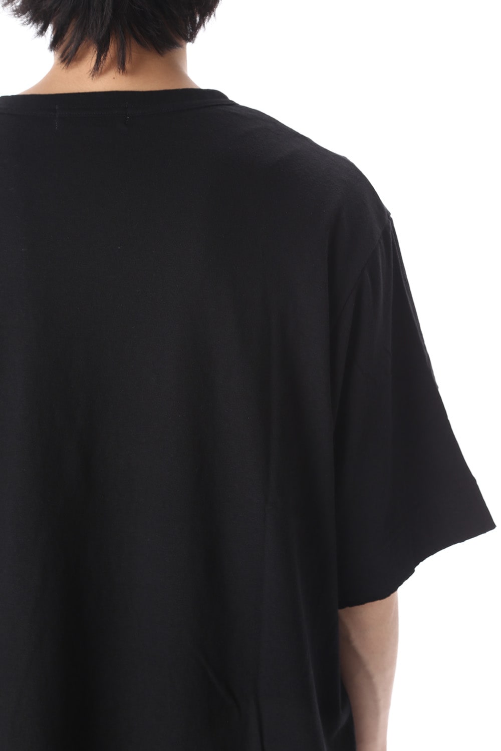 Old cotton Top stitch Cut off Round neck Short sleeve T-shirt Black