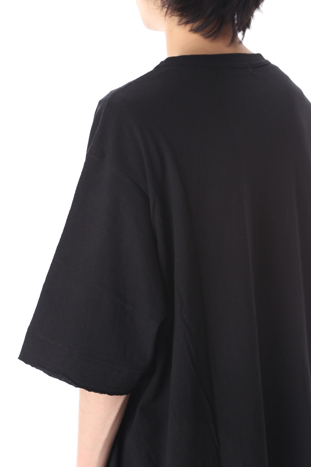 Old cotton Top stitch Cut off Round neck Short sleeve T-shirt Black