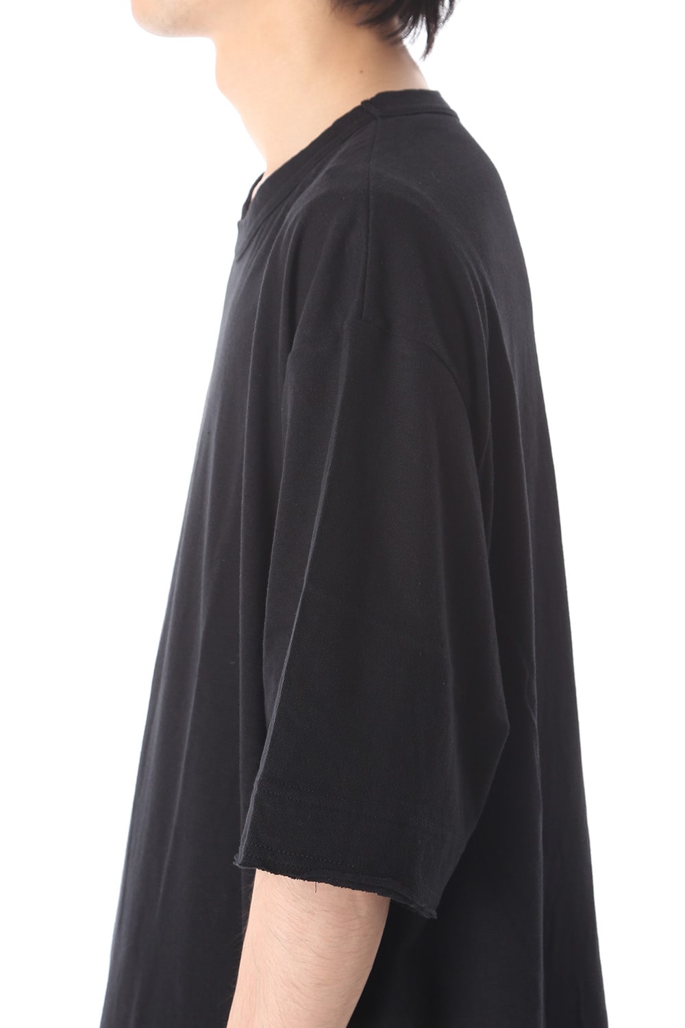 Old cotton Top stitch Cut off Round neck Short sleeve T-shirt Black