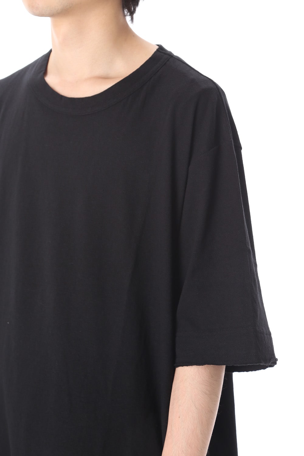 Old cotton Top stitch Cut off Round neck Short sleeve T-shirt Black