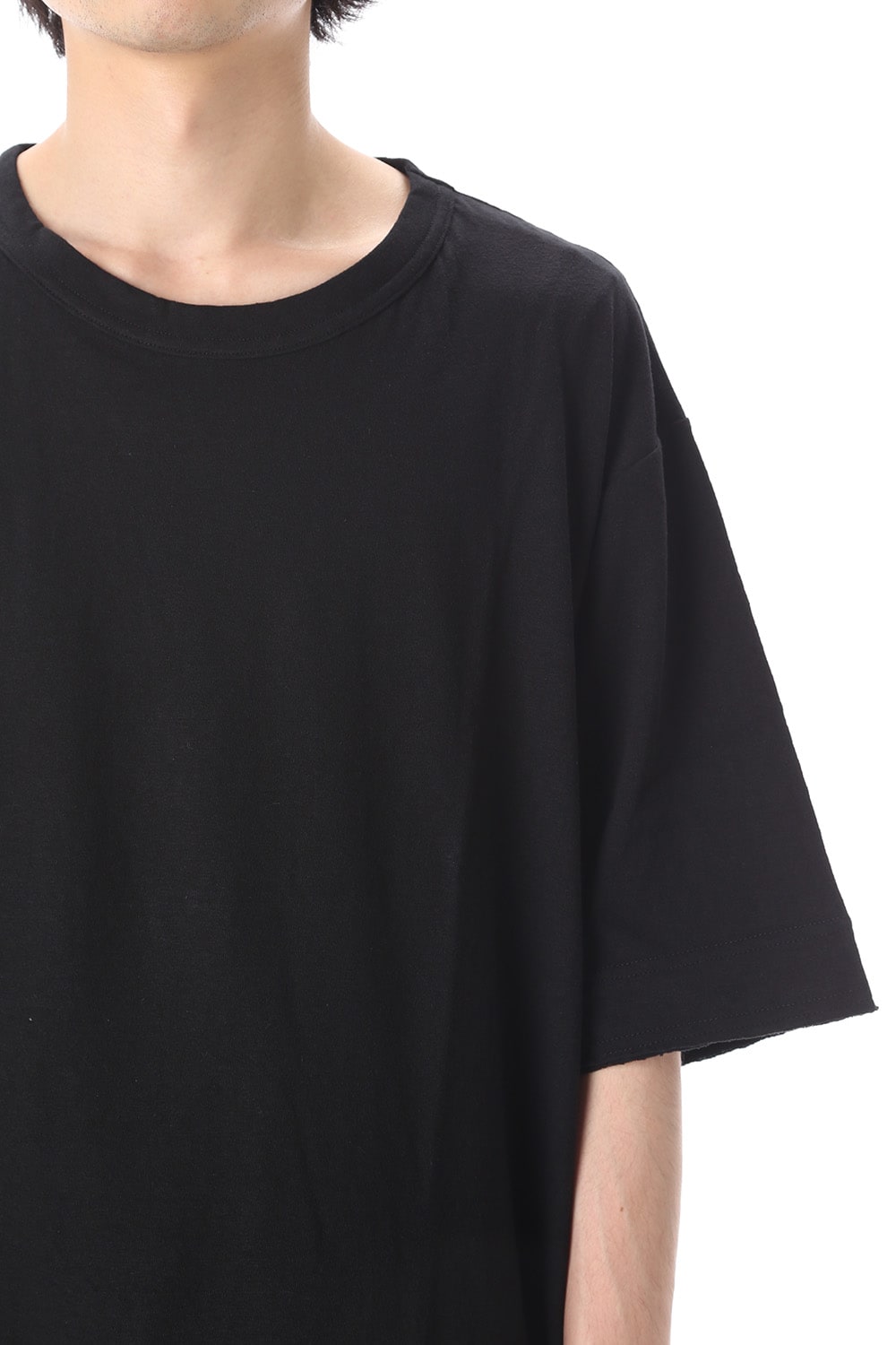 Old cotton Top stitch Cut off Round neck Short sleeve T-shirt Black