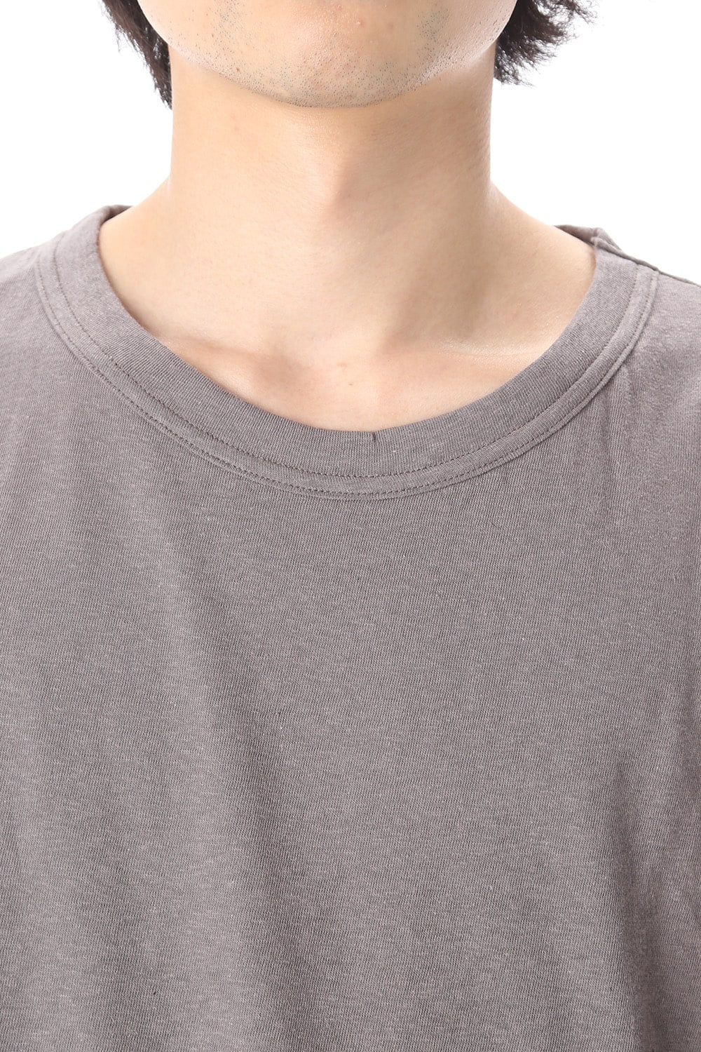 Old cotton Top stitch Cut off Round neck Short sleeve T-shirt Gray