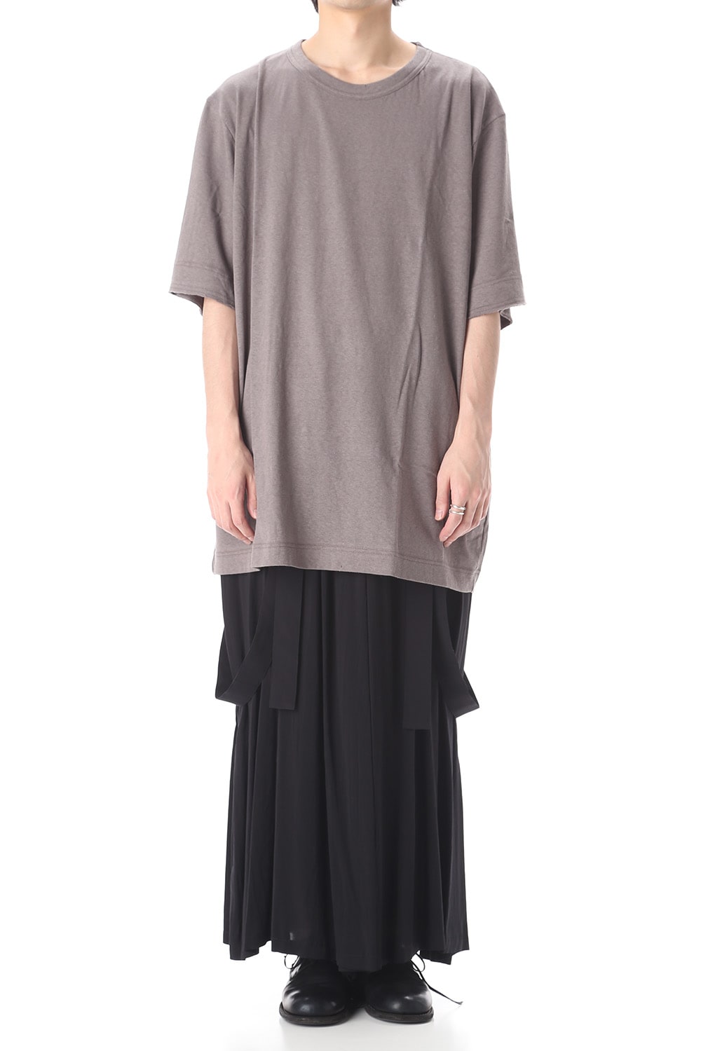 Old cotton Top stitch Cut off Round neck Short sleeve T-shirt Gray