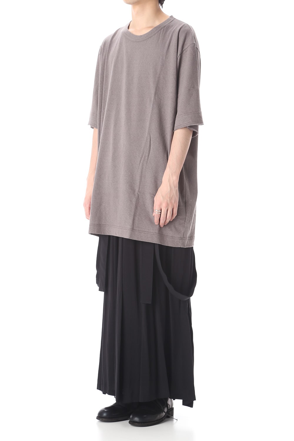 Old cotton Top stitch Cut off Round neck Short sleeve T-shirt Gray