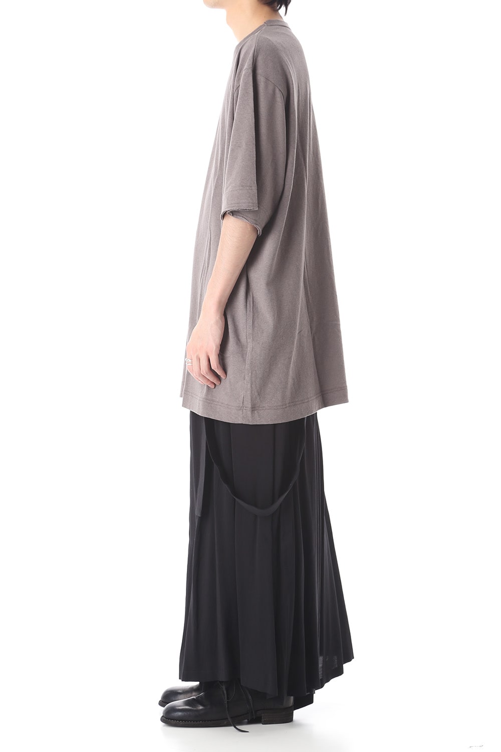 Old cotton Top stitch Cut off Round neck Short sleeve T-shirt Gray