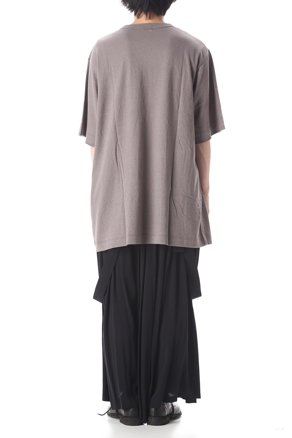 Old cotton Top stitch Cut off Round neck Short sleeve T-shirt Gray