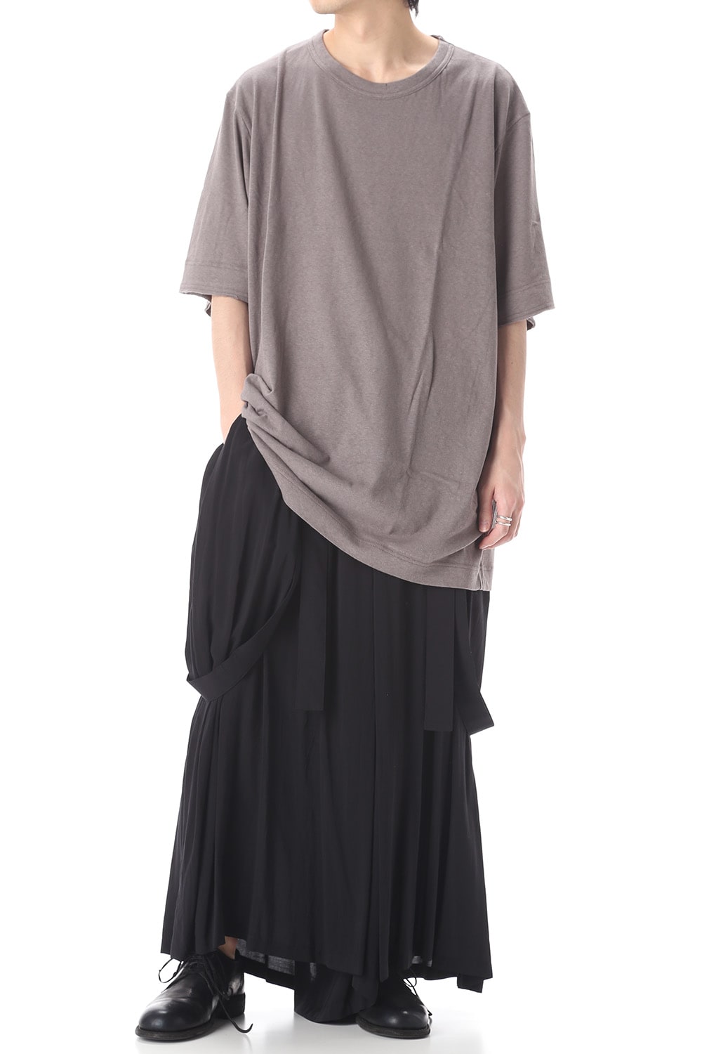 Old cotton Top stitch Cut off Round neck Short sleeve T-shirt Gray