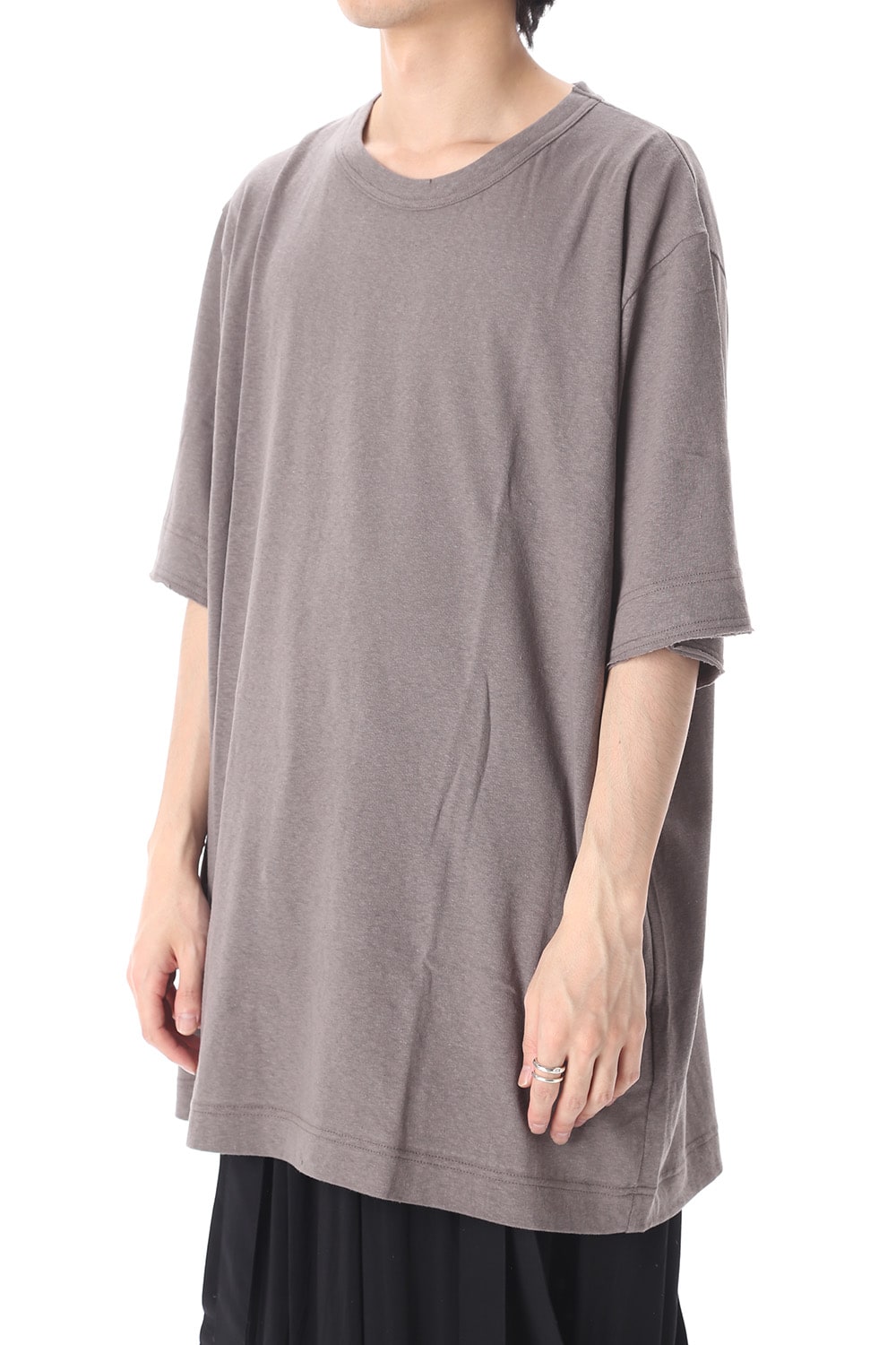 Old cotton Top stitch Cut off Round neck Short sleeve T-shirt Gray