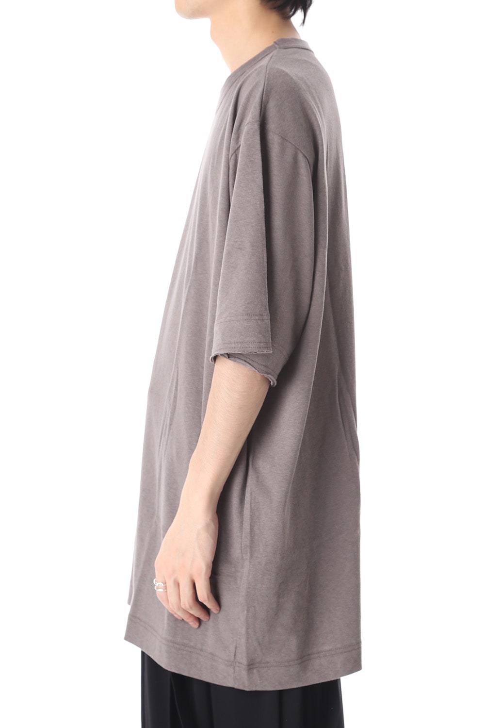 Old cotton Top stitch Cut off Round neck Short sleeve T-shirt Gray