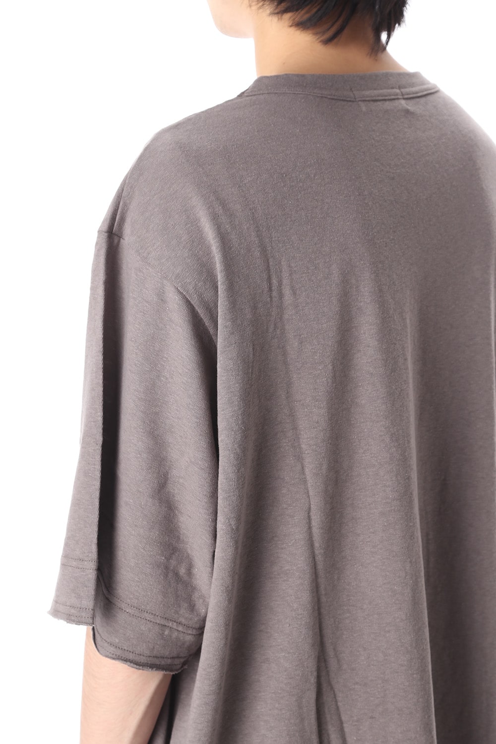 Old cotton Top stitch Cut off Round neck Short sleeve T-shirt Gray