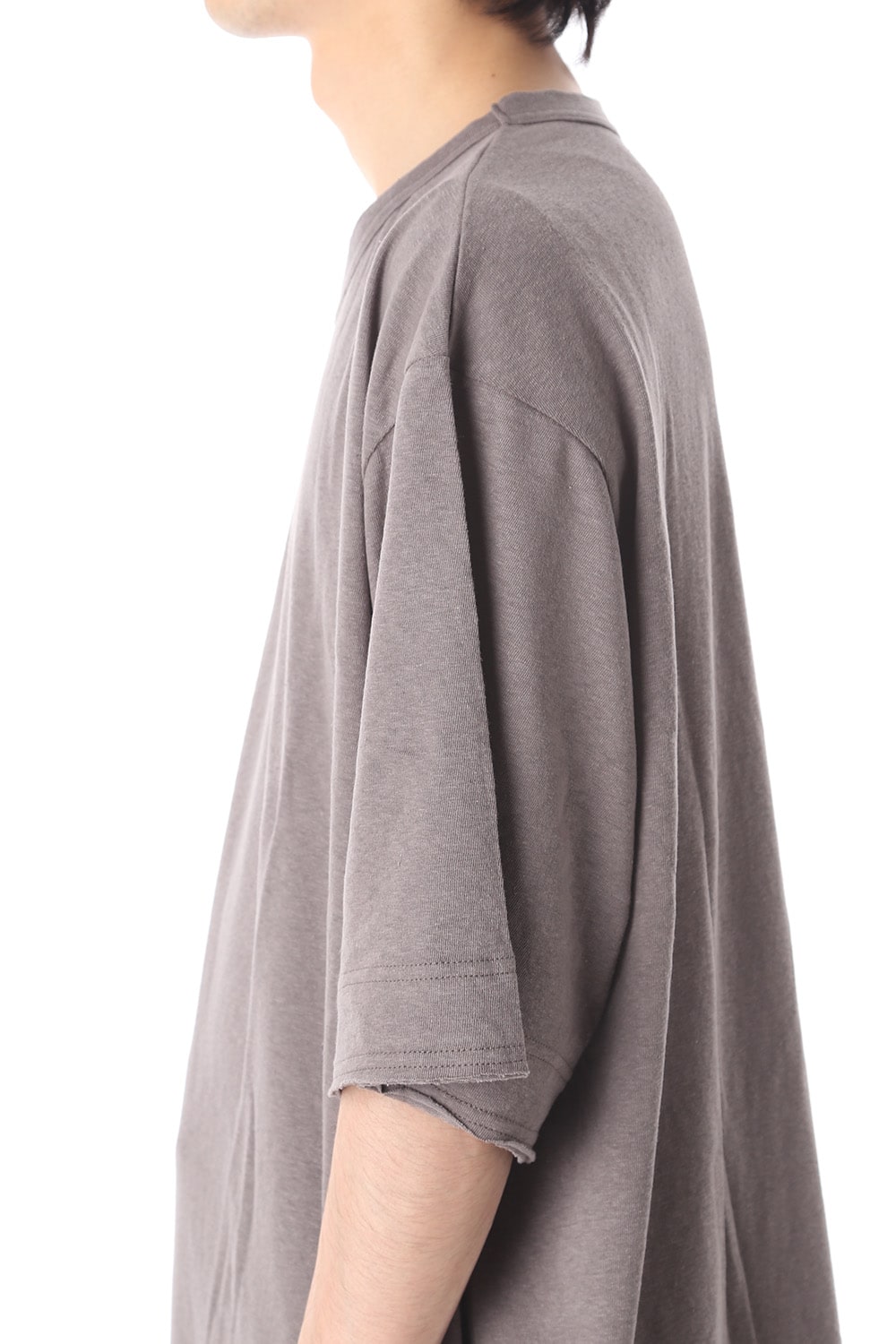 Old cotton Top stitch Cut off Round neck Short sleeve T-shirt Gray