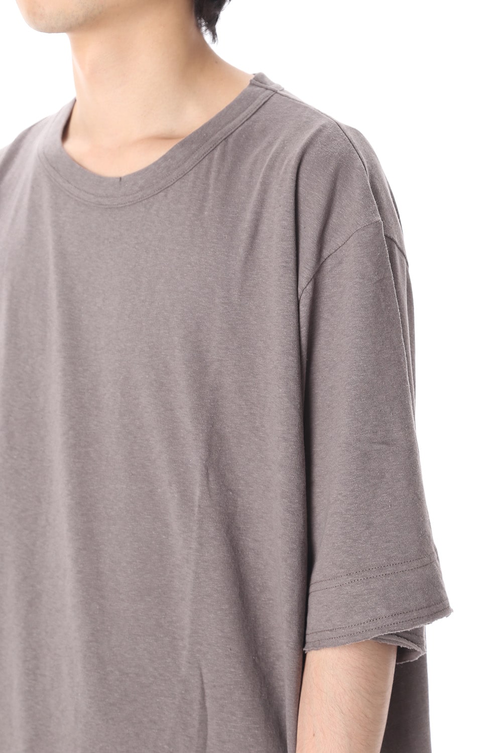 Old cotton Top stitch Cut off Round neck Short sleeve T-shirt Gray