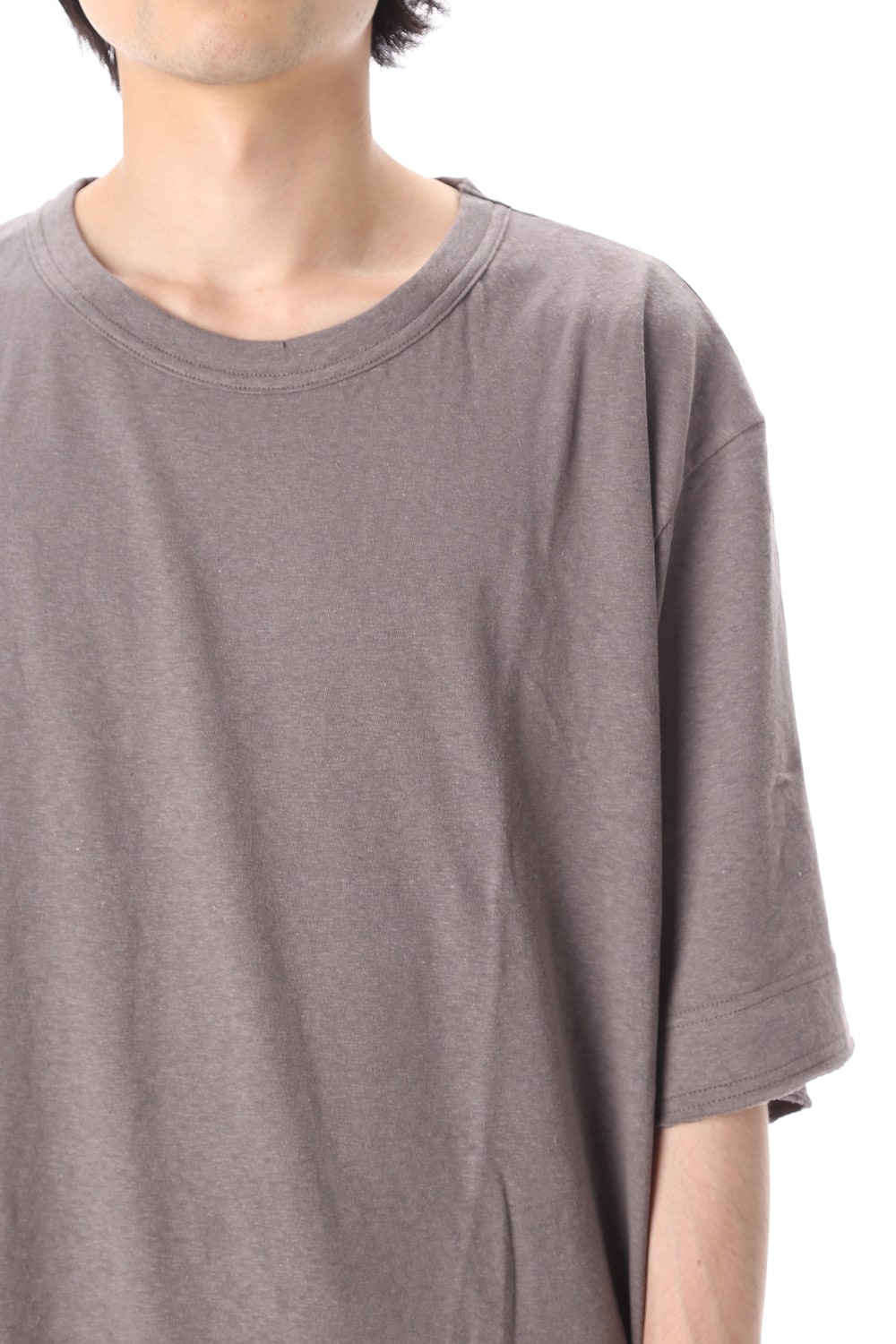 Old cotton Top stitch Cut off Round neck Short sleeve T-shirt Gray