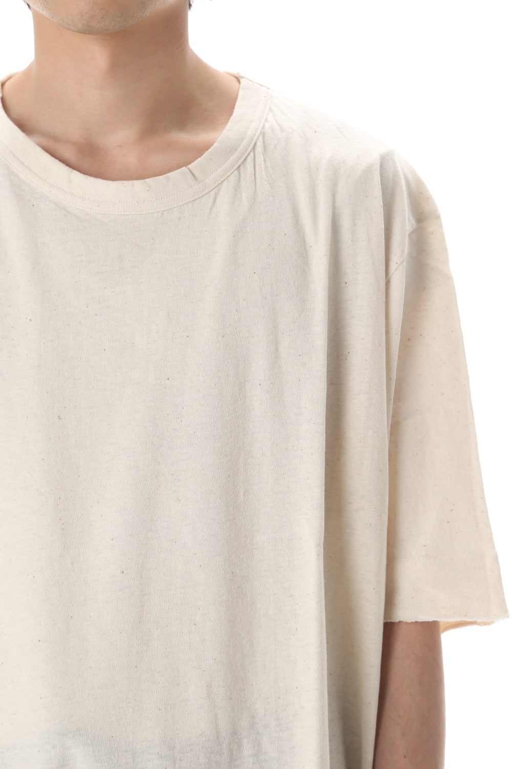 Old cotton Top stitch Cut off Round neck Short sleeve T-shirt Ivory