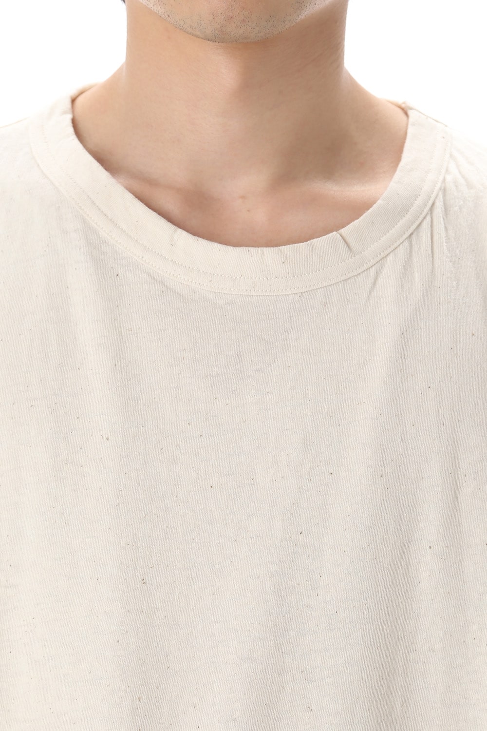 Old cotton Top stitch Cut off Round neck Short sleeve T-shirt Ivory