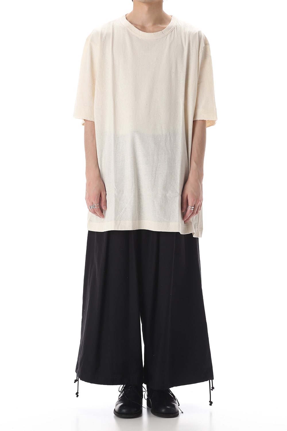 Old cotton Top stitch Cut off Round neck Short sleeve T-shirt Ivory