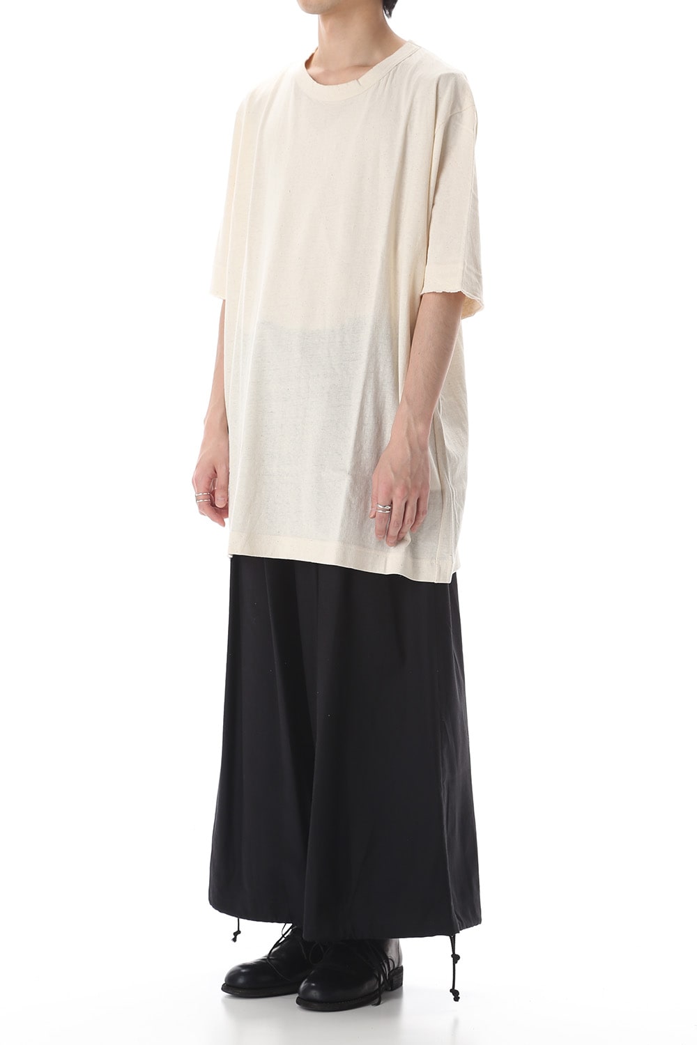 Old cotton Top stitch Cut off Round neck Short sleeve T-shirt Ivory