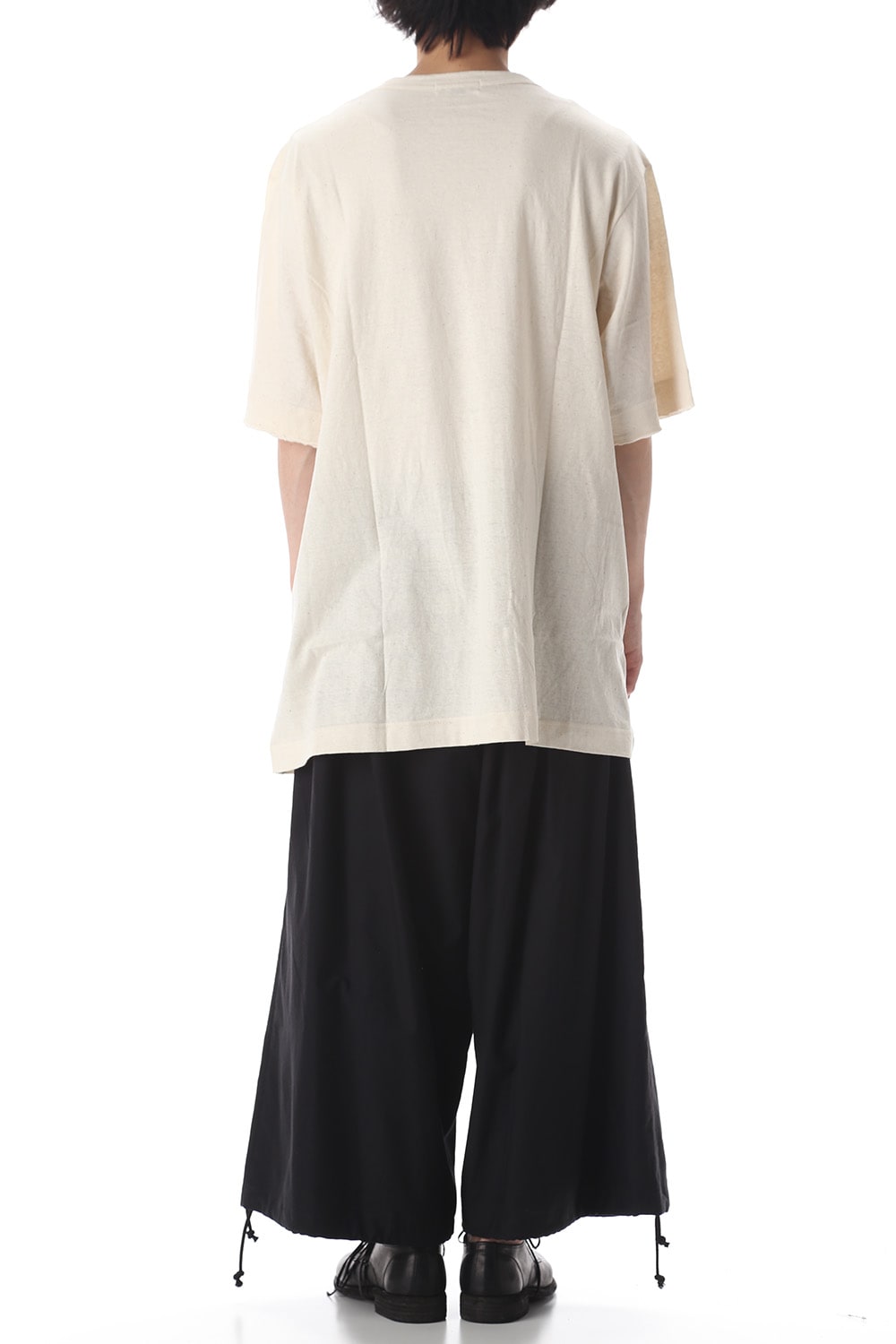 Old cotton Top stitch Cut off Round neck Short sleeve T-shirt Ivory