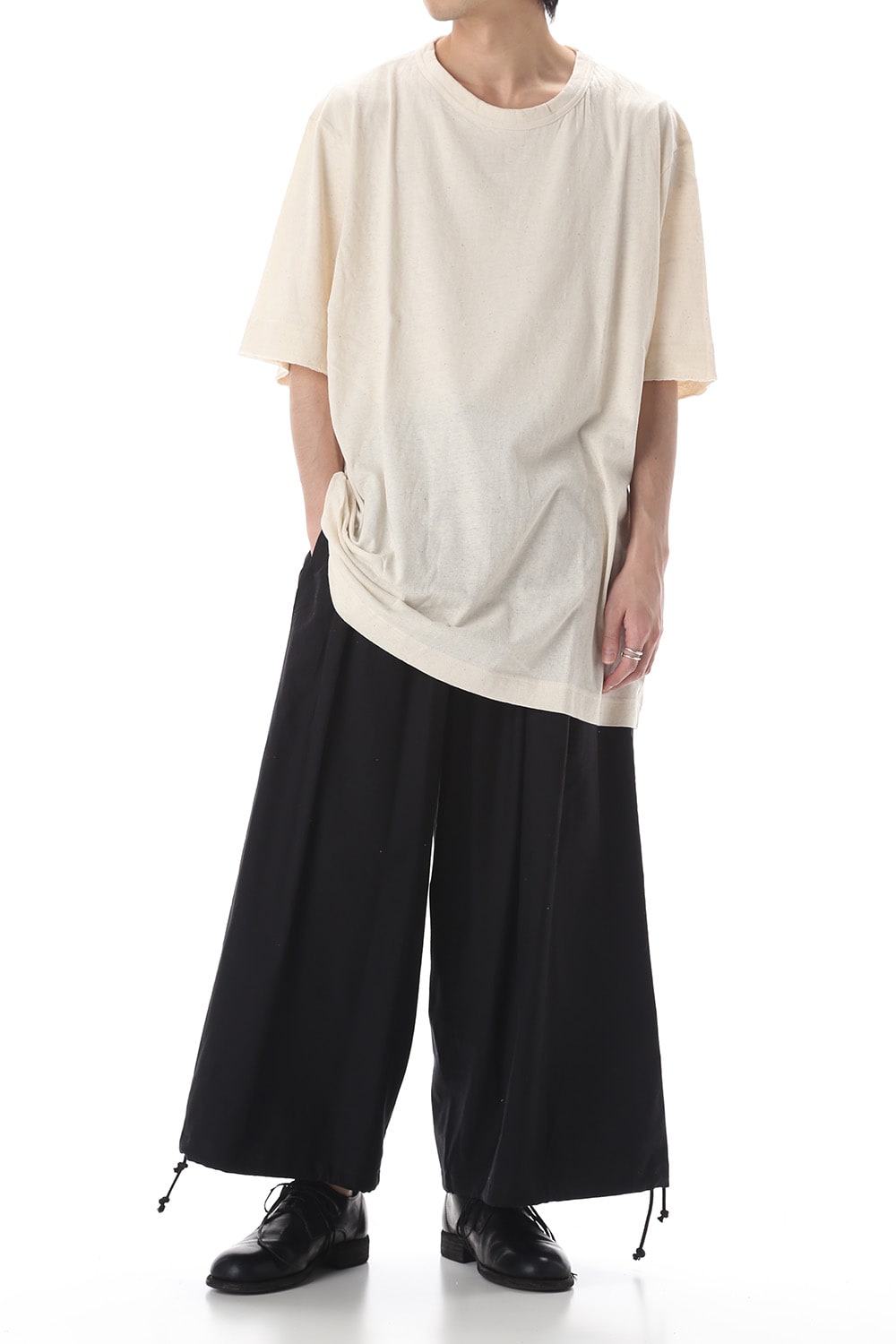 Old cotton Top stitch Cut off Round neck Short sleeve T-shirt Ivory