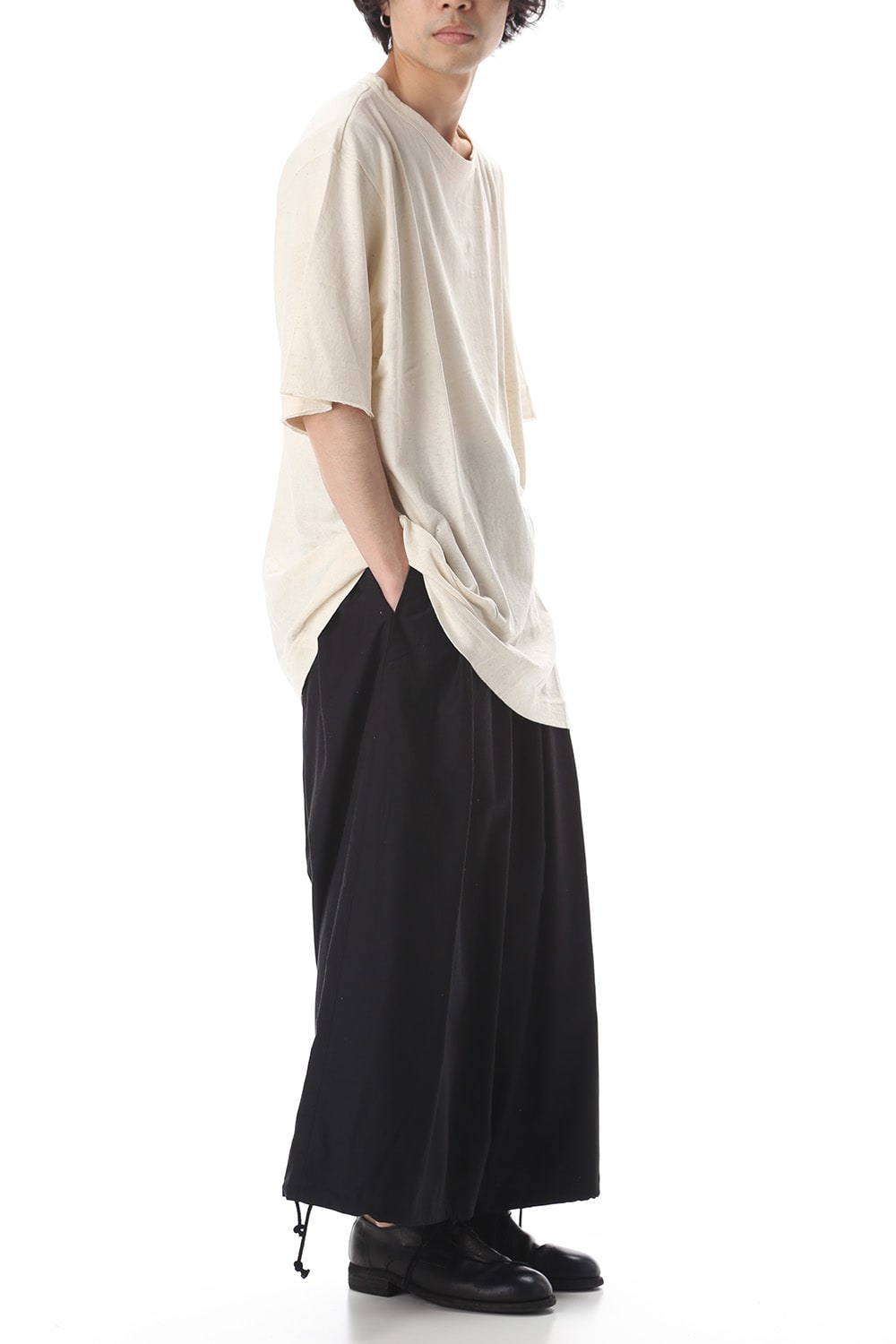 Old cotton Top stitch Cut off Round neck Short sleeve T-shirt Ivory