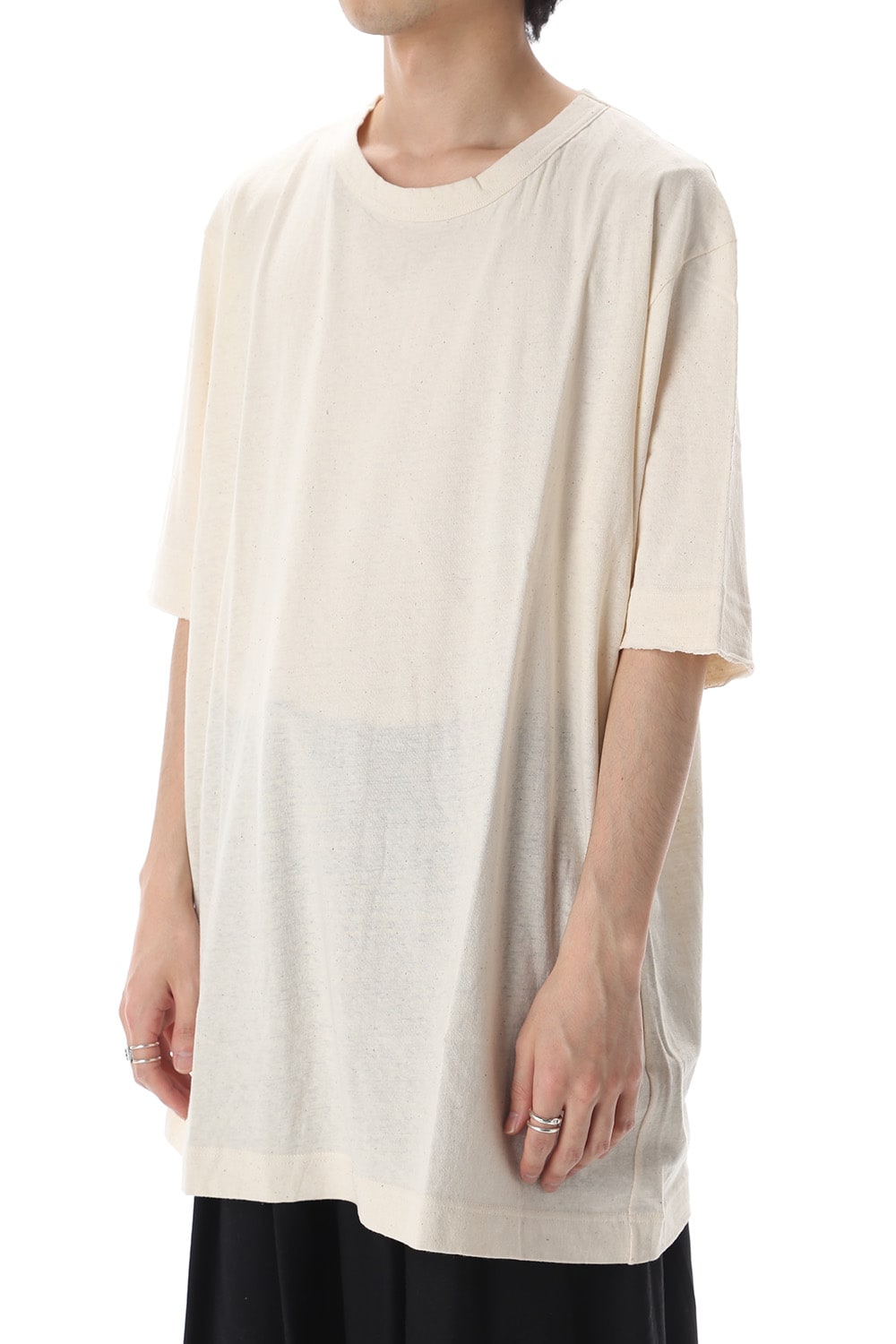 Old cotton Top stitch Cut off Round neck Short sleeve T-shirt Ivory