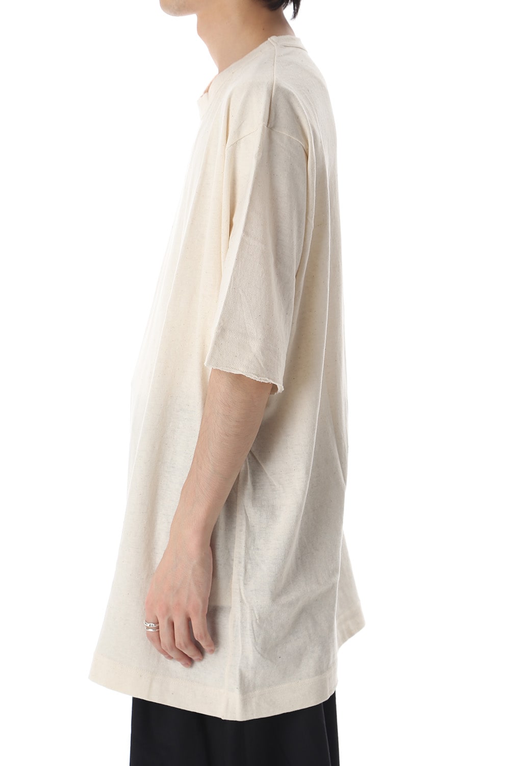 Old cotton Top stitch Cut off Round neck Short sleeve T-shirt Ivory