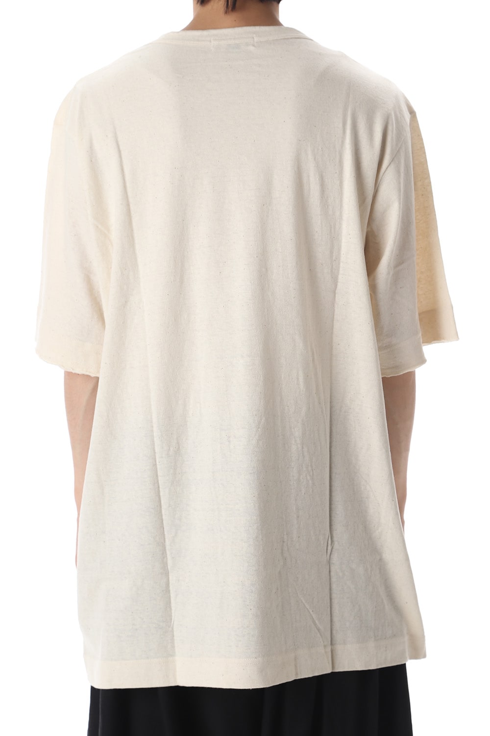 Old cotton Top stitch Cut off Round neck Short sleeve T-shirt Ivory