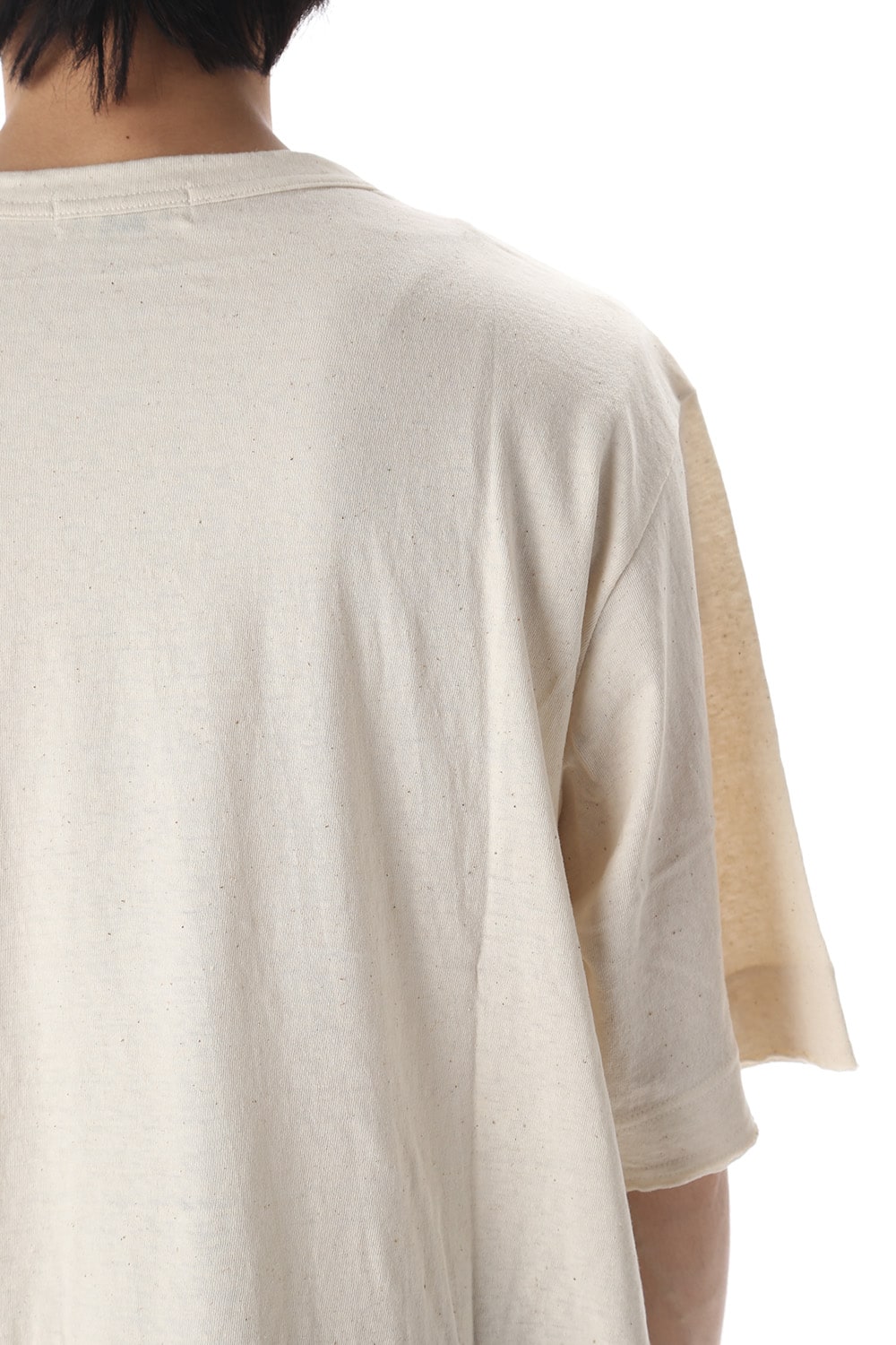 Old cotton Top stitch Cut off Round neck Short sleeve T-shirt Ivory