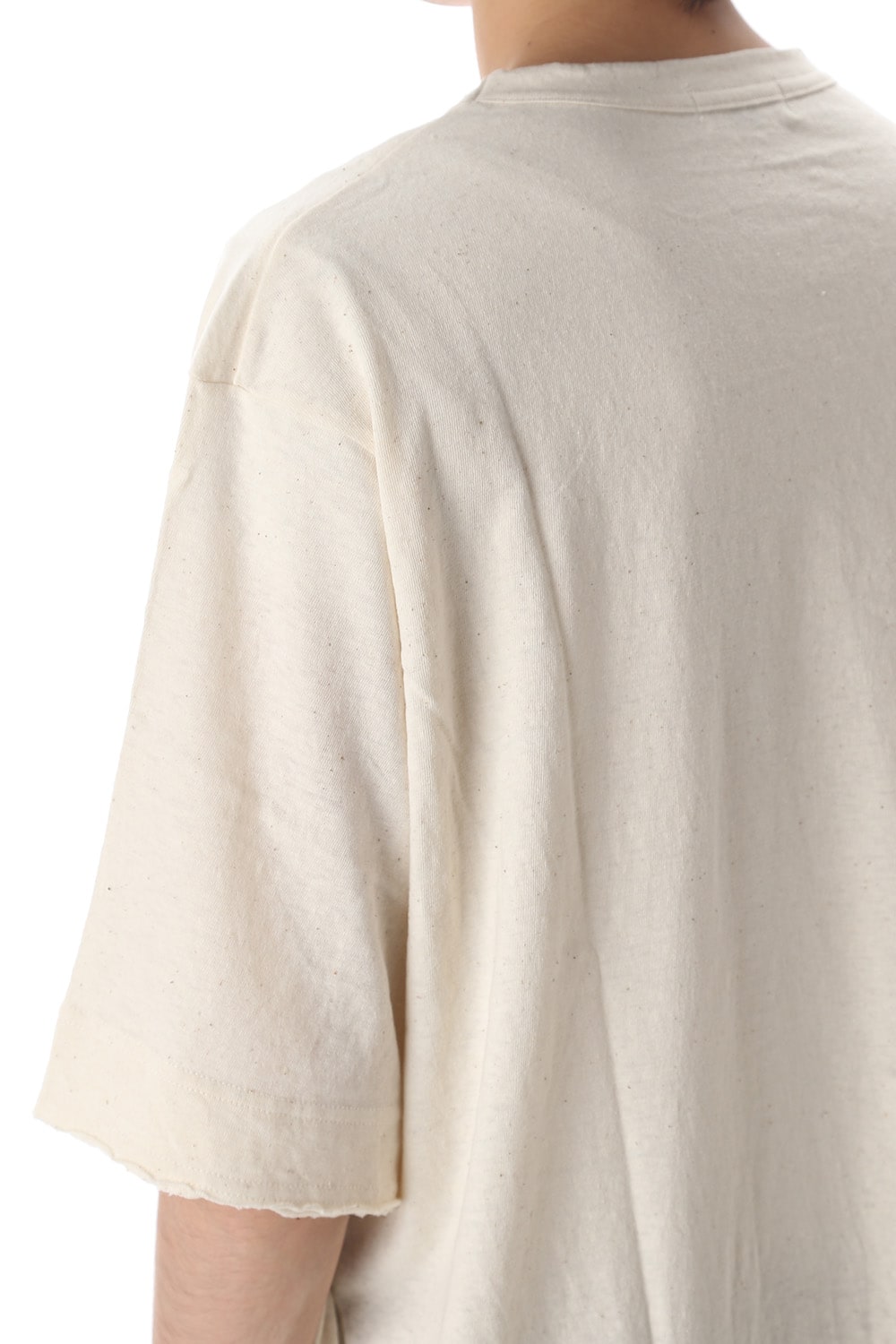 Old cotton Top stitch Cut off Round neck Short sleeve T-shirt Ivory